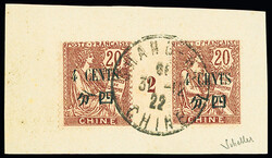 N°94 4c sur 20c brun-lilas, millésime 2 sur fragment, obl., TB. ...