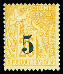 N°1 5 sur 25c jaune-bistre, neuf **, TB, R