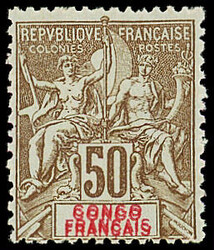 N°45a 50c bistre sur azuré, DOUBLE légende, neuf *, TB