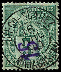 N°2a 15 sur 5c vert, surcharge RENVERSEE, obl., TB