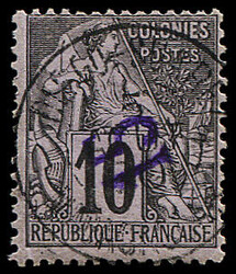 N°3a 15 sur 10c noir sur lilas, obl., surcharge RENVERSEE, TB