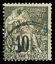 N°3a 15 sur 10c. noir sur lilas, surcharge renversée, obl, TB