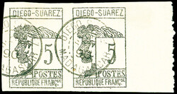 N°7 5c gris-noir, PAIRE bdf , obl. càd, TB