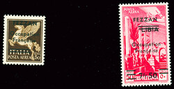 POSTE AERIENNE N°1 50 c. sepia + n°2 7 f. 50 c. rose carminé, ...