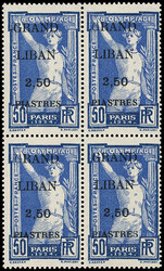 N°21 2,50pi. sur 50c. bleu, BLOC de 4, 2 ex. G MAIGRE, neuf **, TB
