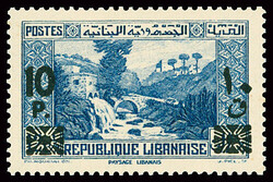 N°186e 10 pi. sur 12pi1/2 outremer (sur noire), variété surcharge ...