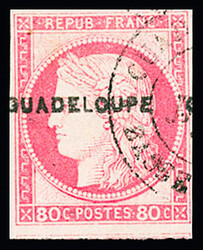 N°13 80c. rose, obl. cad "BASSE-TERRE", TB. Signé Brun