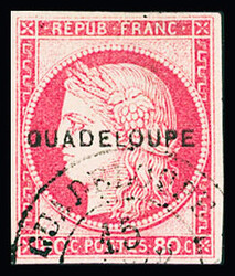 N°13 80c. rose, obl., TB (un point clair en haut), R (tirage 850 ex ...