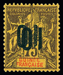 N°54a 10 sur 75c., variété double surcharge renversée, neuf *, TB ...