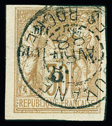 N°7 5c. sur 30 c. de 1877, obl. càd Guyane Les Roches, TB, RR ...
