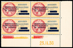 N°2 20m jaune-orange et brun-rouge en bloc de 4 coin-daté, neuf **, ...