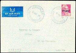N°3 20m s. 6f rose obl. càd JERUSALEM 9/12/48 s. Env. PAR AVION, TB