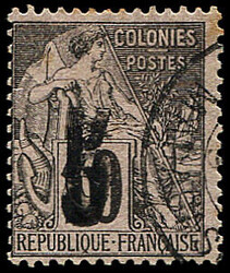 N°6a 5 sur 10c noir sur lilas, DOUBLE surcharge, obl., TB