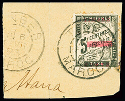 N°9 et 10 5c. et 10c. noir sur fragment, obl. CAD TANGER, B/TB. ...