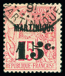N°18A 15c. sur 25c. rose, obl., TB, RR (tirage 100 ex.). Signé ...