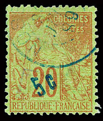 N°6B 5c. sur 20c. brique sur vert, obl, TB. Signé