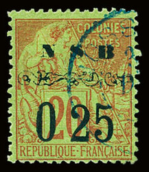 N°13 0.25c s. 20c brique sur vert, obl., TB. Signé JF. Brun