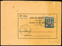 N°7 obl CAD "Port-Saïd Egypte" (1902) sur avis de réception rose ...