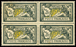 N°33a 2f violet foncé et jaune, en bloc de 4, neuf *, très bien ...