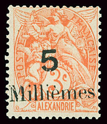 N°38c 5m sur 3c orange, variété sur timbre d'Alexandrie au lieu de ...