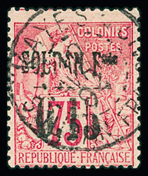 N°1 0,15 sur 75c. rose, obl., TTB, R. Signé A.Brun, certificat Robin