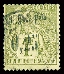 N°2 0,25 sur 1f. vert olive, obl, TB. Signé