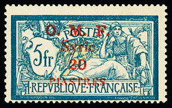 N°30 20pi. sur 5f. bleu et chamois, surcharge CARMIN, neuf *, TB