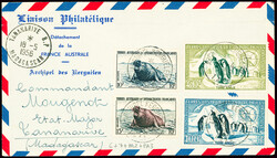 TAAF n°6 + 7 + PA2 + PA3 obl Kerguelen (30.4.1956) sur lettre à ...