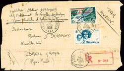 TAAF n°1 + Madagascar n°312 + PA60, 7 pièces (au verso) et ...