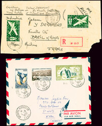 2 lettres : TAAF n°3 + 5 + PA2 obl Kerguelen (1.5.1956) et ...