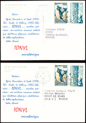 TAAF n°3 + 4 obl Kerguelen (15.4.1959) sur une carte postale Amora ...
