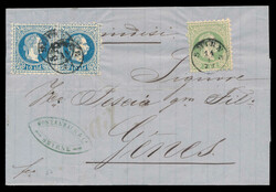 1871 (January 14), folded letter from Smyra to Genoa, franked with ...