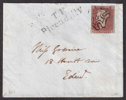 1843, London "8" Maltese Cross on cover to Edinburgh, tying ...