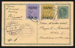 1918 (March 30), first flight Lemberg–Vienna, uprated postal ...