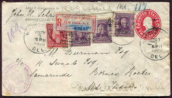 1909 (October 7), registered stationery cover to Borneo, Dutch East ...