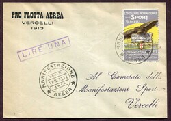 1913, Vercelli Aviation Meeting event cover, bearing the special ...