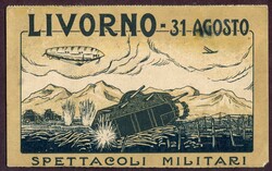 1919, Livorno Military Display postcard with airship, picture ...