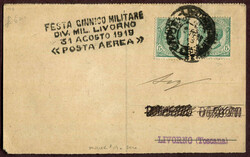 1919, Livorno Military Display postcard with airship, picture ...