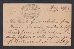 1883 (August 13), ½d postal stationery card, redirected from London ...