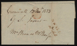 1823 (November 13), Cornwall straight-line on stampless folded letter ...
