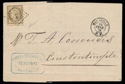 1876 (February 19), Marseille Boîte Mobile, folded mourning letter ...