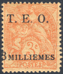 1919, 3m on 3c red orange, overprinted T.E.O. / 3 milliemes on Type ...