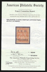 1919, 3m on 3c red orange, overprinted T.E.O. / 3 milliemes on Type ...