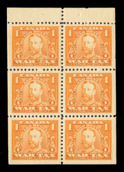 1915-1923, George V War Tax, 1c orange booklet pane of six, never ...