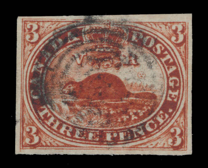 1852, 3d red Beaver with major re-entry, on wove paper, four ample ...