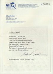 1852, 3d red Beaver with major re-entry, on wove paper, four ample ...