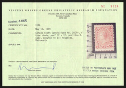 1859, 2c rose Queen Victoria, perforated 12x12, from position 8, a ...