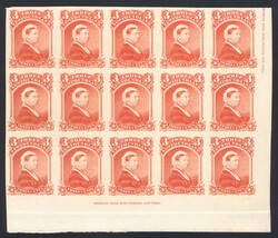 1870, 3c vermilion Queen Victoria, plate proof block of fifteen, on ...
