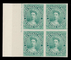 1851, 7½d green Queen Victoria plate proof, left-margin block of ...