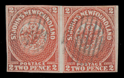 1857, 2d scarlet vermilion Heraldic, horizontal pair, mostly clear ...